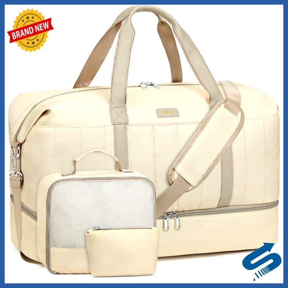Large Travel Duffle Bag with Shoe Compartment & Toiletry Bag 3PCS Set